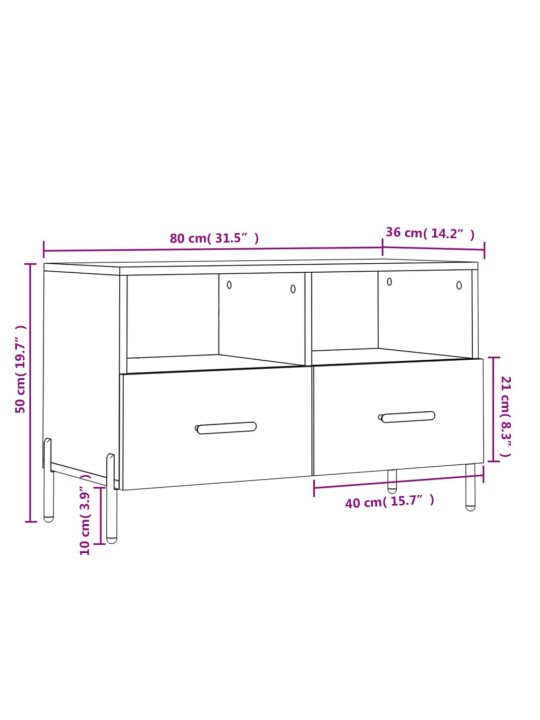 TV-taso Sonoma-tammi 80x36x50 cm tekninen puu