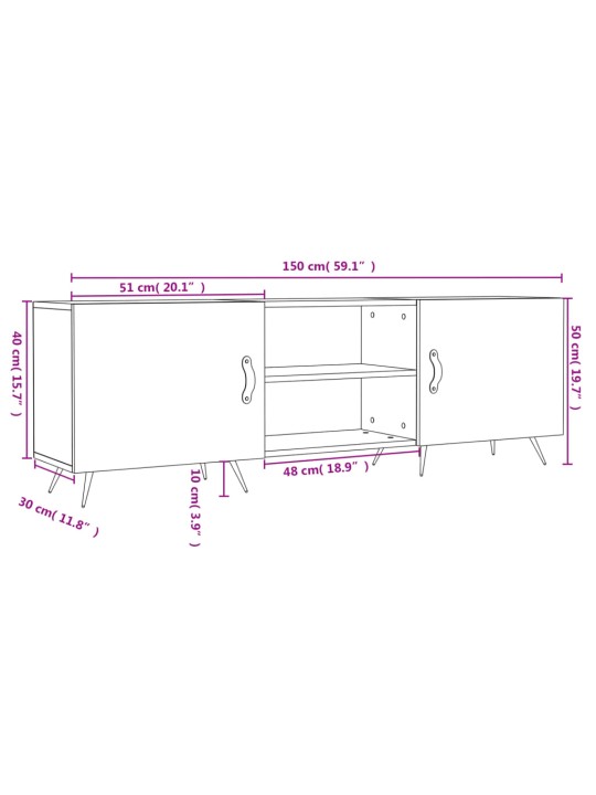 TV-taso betoninharmaa 150x30x50 cm tekninen puu