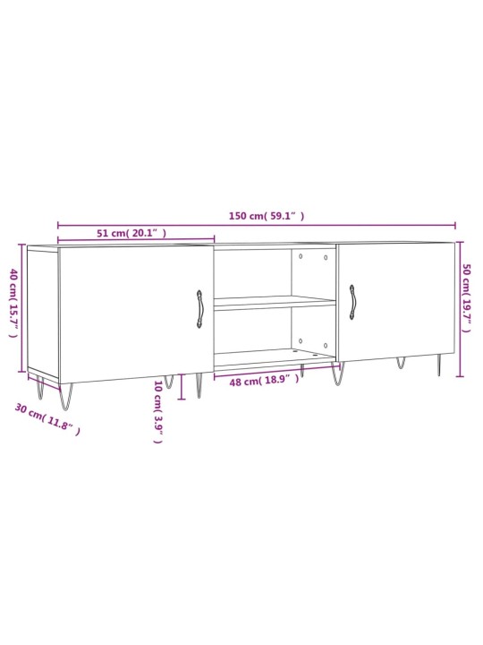 TV-taso betoninharmaa 150x30x50 cm tekninen puu