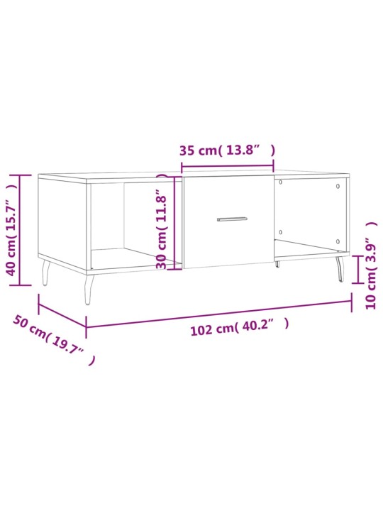 Sohvapöytä betoninharmaa 102x50x40 cm tekninen puu