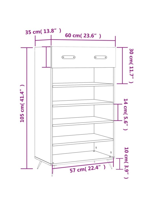 Kenkäkaappi musta 60x35x105 cm tekninen puu