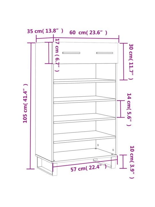 Kenkäkaappi betoninharmaa 60x35x105 cm tekninen puu