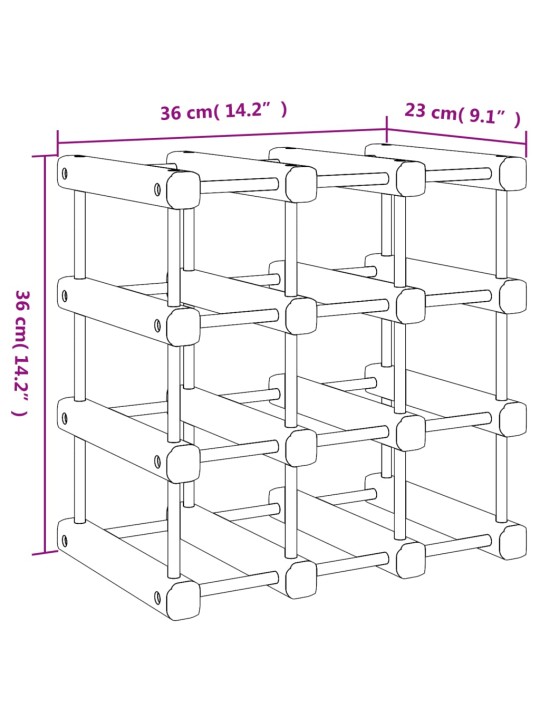 Viinipulloteline 12 pullolle 36x23x36 cm täysi mänty