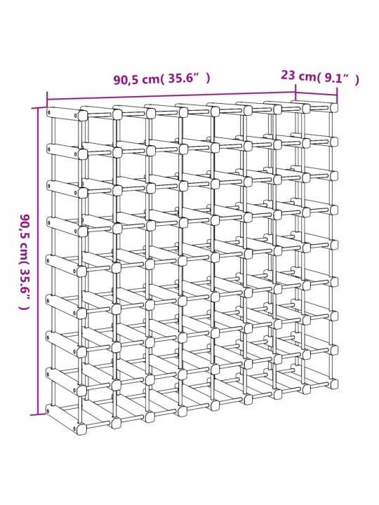 Viinipulloteline 72 pullolle 90,5x23x90,5 cm täysi mänty