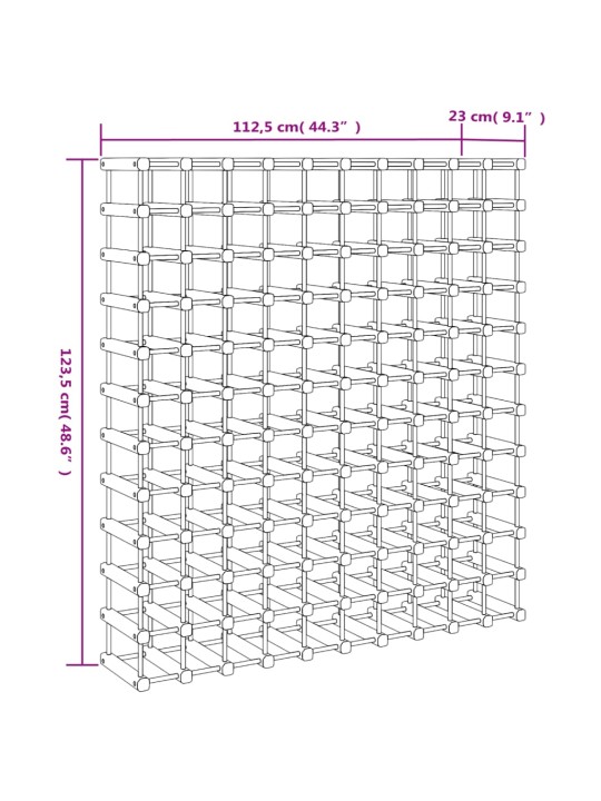 Viinipulloteline 120 pullolle 112,5x23x123,5 cm täysi mänty