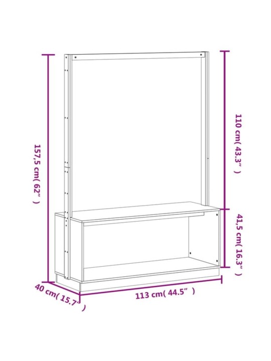 Vaateteline kenkähyllyllä 113x40x157,5 cm täysi mänty