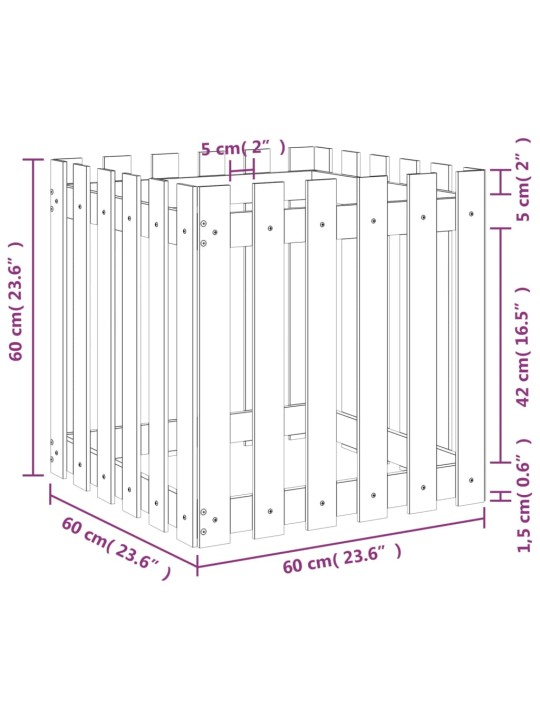 Kukkalaatikko aitamuotoilu 60x60x60 cm täysi mänty