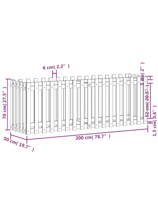 Kukkalaatikko aitamuotoilu 200x50x70 cm kyllästetty mänty