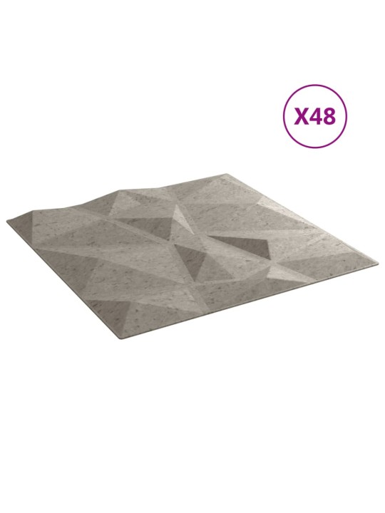 Seinäpaneelit 48 kpl betoninharmaa 50x50 cm XPS 12 m² timantti