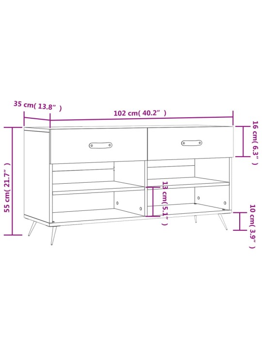 Kenkäpenkki betoninharmaa 102x35x55 cm tekninen puu