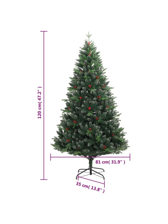 Tekojoulukuusi saranoilla ja punaisilla marjoilla 120 cm