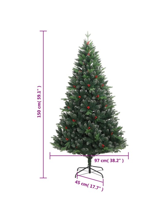 Tekojoulukuusi saranoilla ja punaisilla marjoilla 150 cm