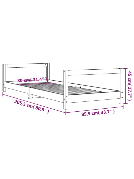 Lasten sängynrunko musta 80x200 cm täysi mänty