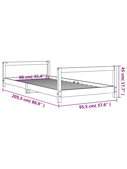 Lasten sängynrunko musta 90x200 cm täysi mänty