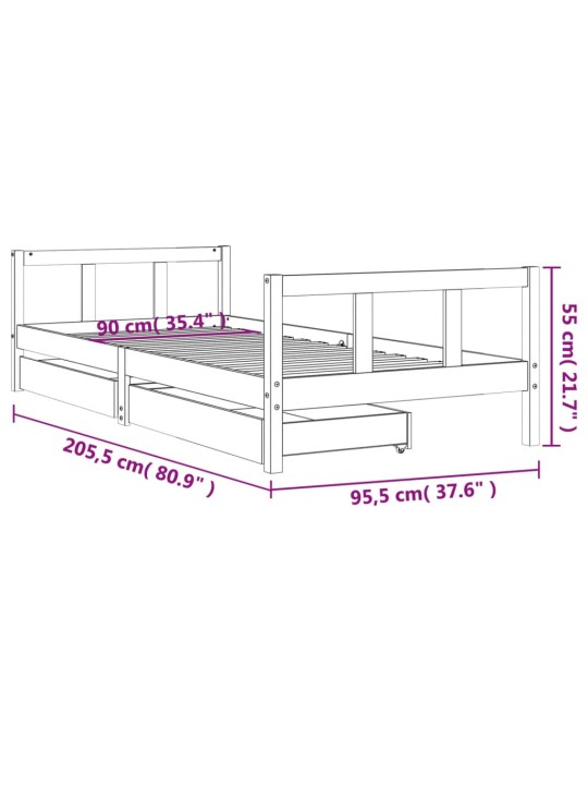 Lasten sängynrunko musta 90x200 cm täysi mänty