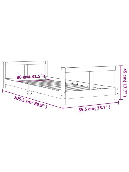 Lasten sängynrunko musta 80x200 cm täysi mänty