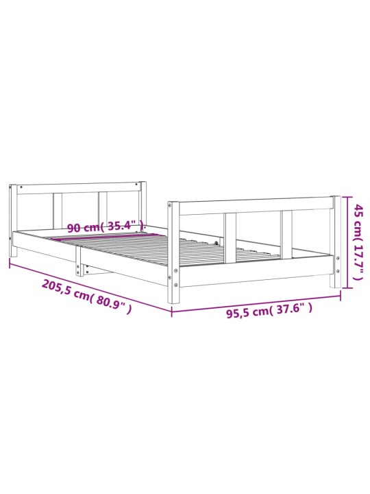 Lasten sängynrunko musta 90x200 cm täysi mänty