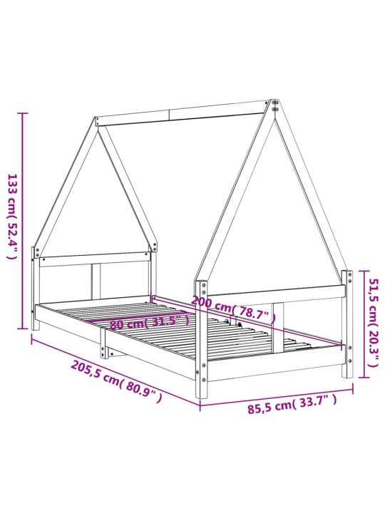 Lasten sängynrunko musta 80x200 cm täysi mänty