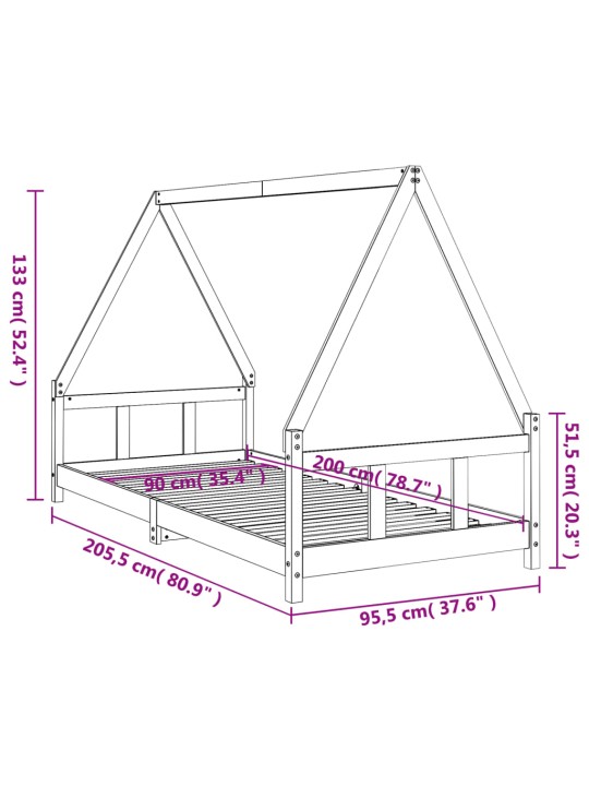 Lasten sängynrunko musta 90x200 cm täysi mänty