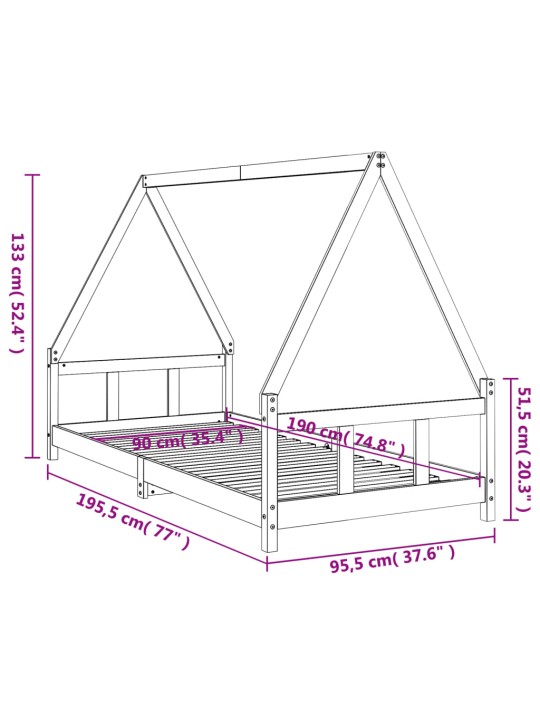 Lasten sängynrunko musta 90x190 cm täysi mänty