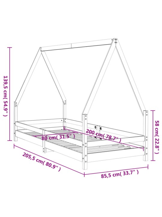 Lasten sängynrunko musta 80x200 cm täysi mänty