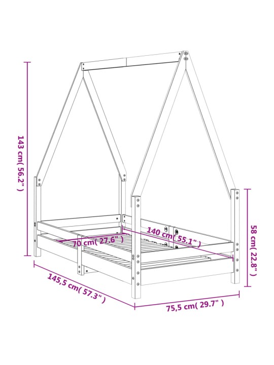 Lasten sängynrunko musta 70x140 cm täysi mänty