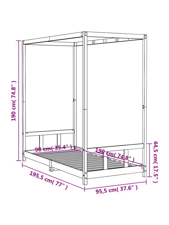 Lasten sängynrunko musta 90x190 cm täysi mänty