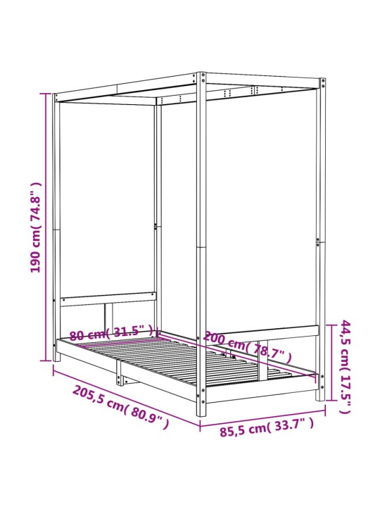 Lasten sängynrunko musta 80x200 cm täysi mänty