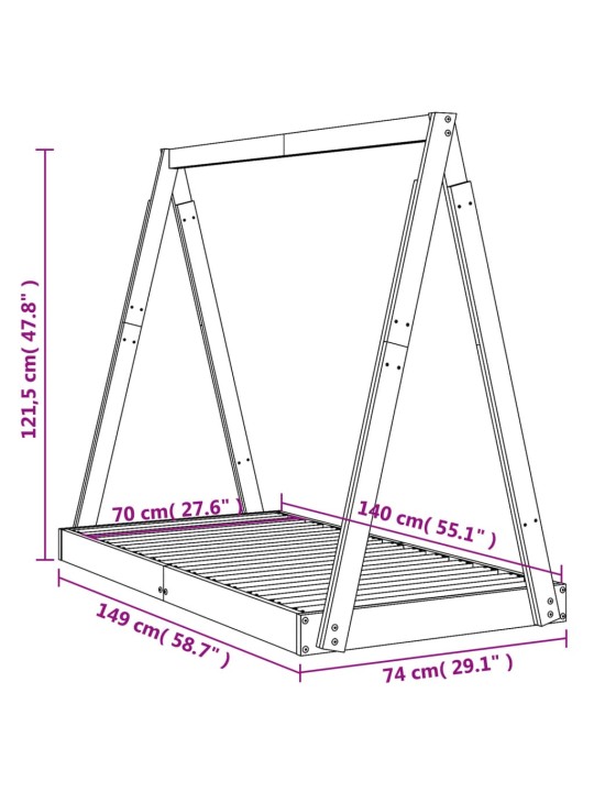 Lasten sängynrunko musta 70x140 cm täysi mänty