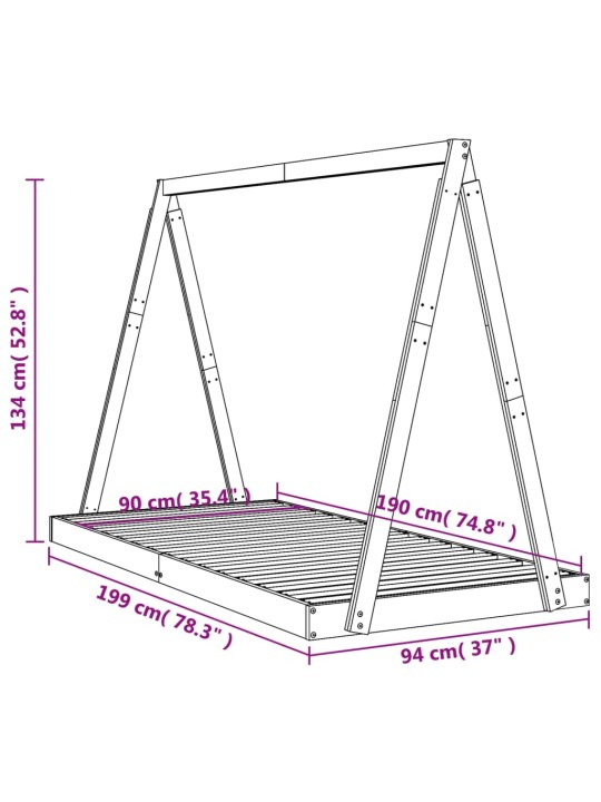 Lasten sängynrunko musta 90x190 cm täysi mänty