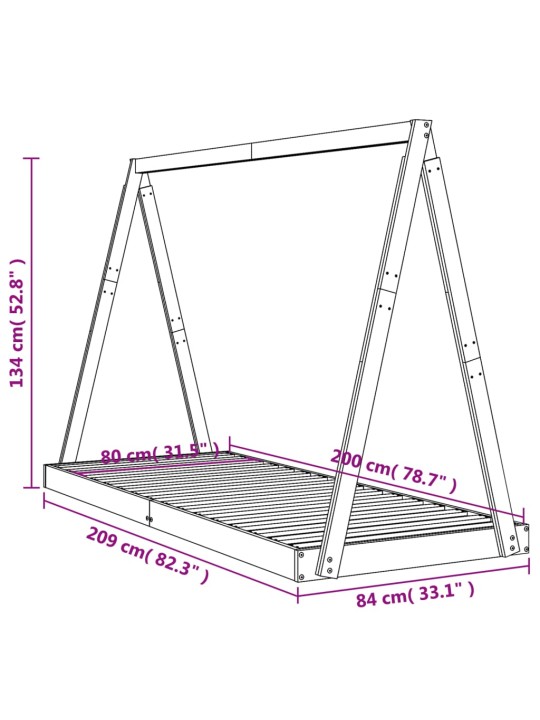 Lasten sängynrunko musta 80x200 cm täysi mänty