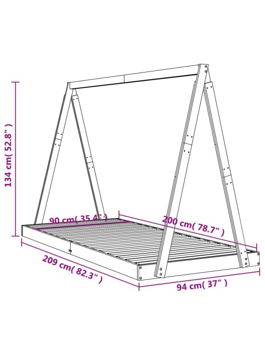 Lasten sängynrunko musta 90x200 cm täysi mänty