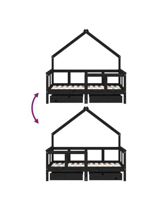 Lasten sängynrunko laatikoilla musta 70x140 cm täysi mänty