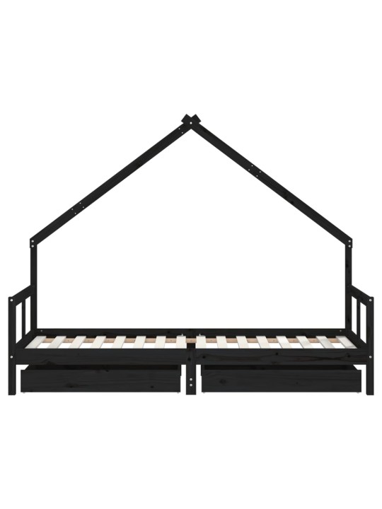 Lasten sängynrunko laatikoilla musta 80x200 cm täysi mänty