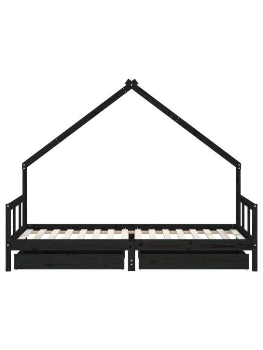 Lasten sängynrunko musta 90x200 cm täysi mänty