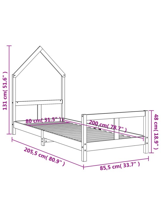 Lasten sängynrunko musta 80x200 cm täysi mänty