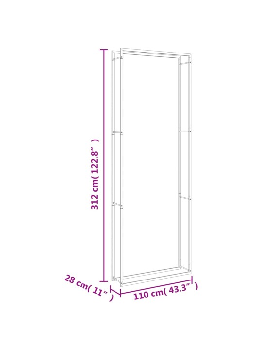 Polttopuuteline 110x28x312 cm ruostumaton teräs