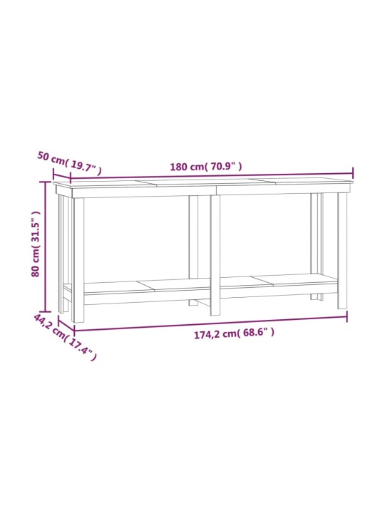 Työpenkki 180x50x80 cm täysi mänty
