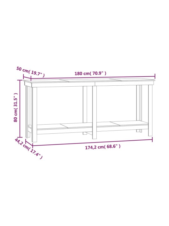 Työpenkki valkoinen 180x50x80 cm täysi mänty