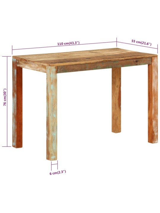 Ruokapöytä 110x55x76 cm kierrätetty täyspuu