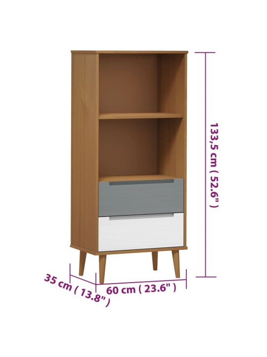 Kirjahylly MOLDE ruskea 60x35x133,5 cm täysi mänty