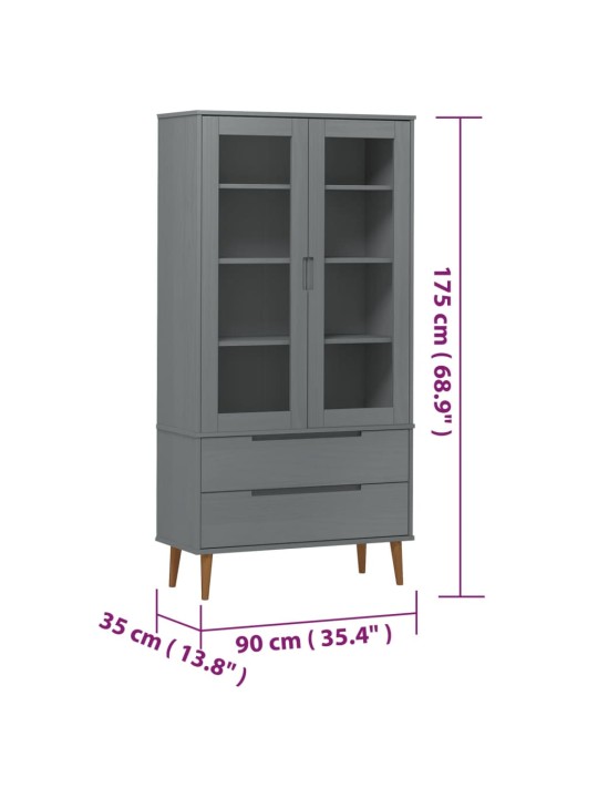 Lasikaappi MOLDE harmaa 90x35x175 cm täysi mänty