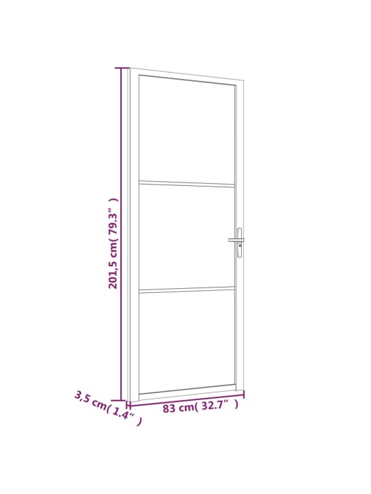 Sisäovi 83x201,5 cm valkoinen ESG-lasi ja alumiini