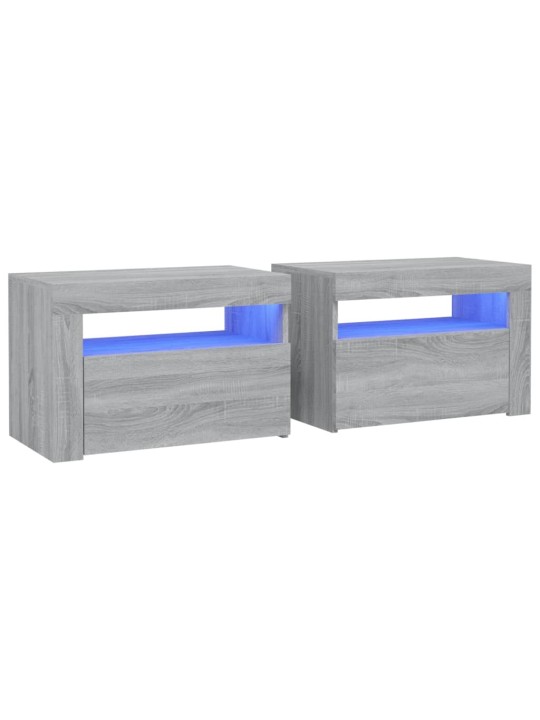 Yöpöydät 2 kpl LED-valoilla harmaa Sonoma 60x35x40 cm