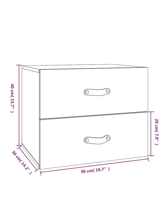 Seinäkiinnitettävät yöpöydät 2 kpl 50x36x40 cm