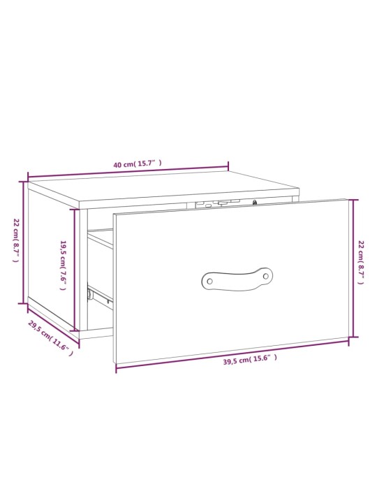 Seinäkiinnitettävät yöpöydät 2 kpl harmaa 40x29,5x22 cm