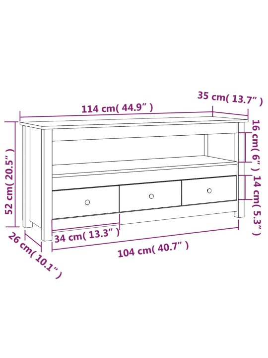 TV-taso hunajanruskea 114x35x52 cm täysi mänty