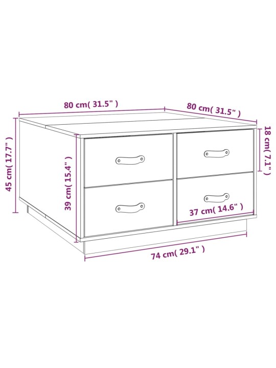 Sohvapöytä musta 80x80x45 cm täysi mänty