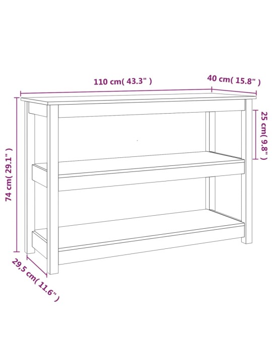 Konsolipöytä harmaa 110x40x74 cm täysi mänty