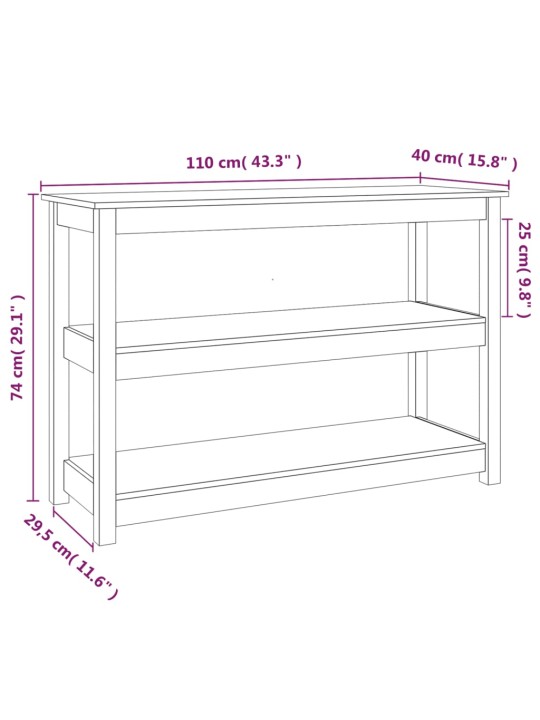 Konsolipöytä hunajanruskea 110x40x74 cm täysi mänty